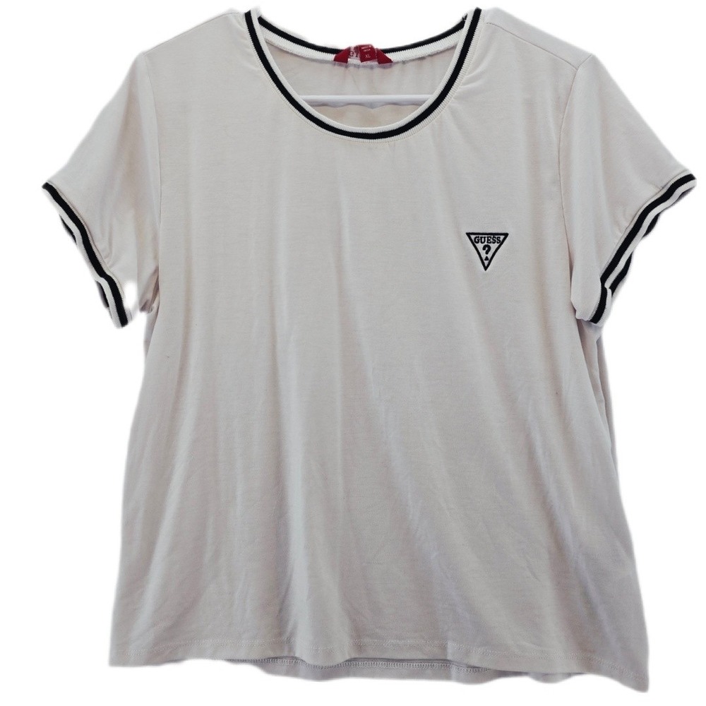 Guess Shirt Womens XL White Black Ringer Tee‎ Short Sleeve Logo Retro Classic